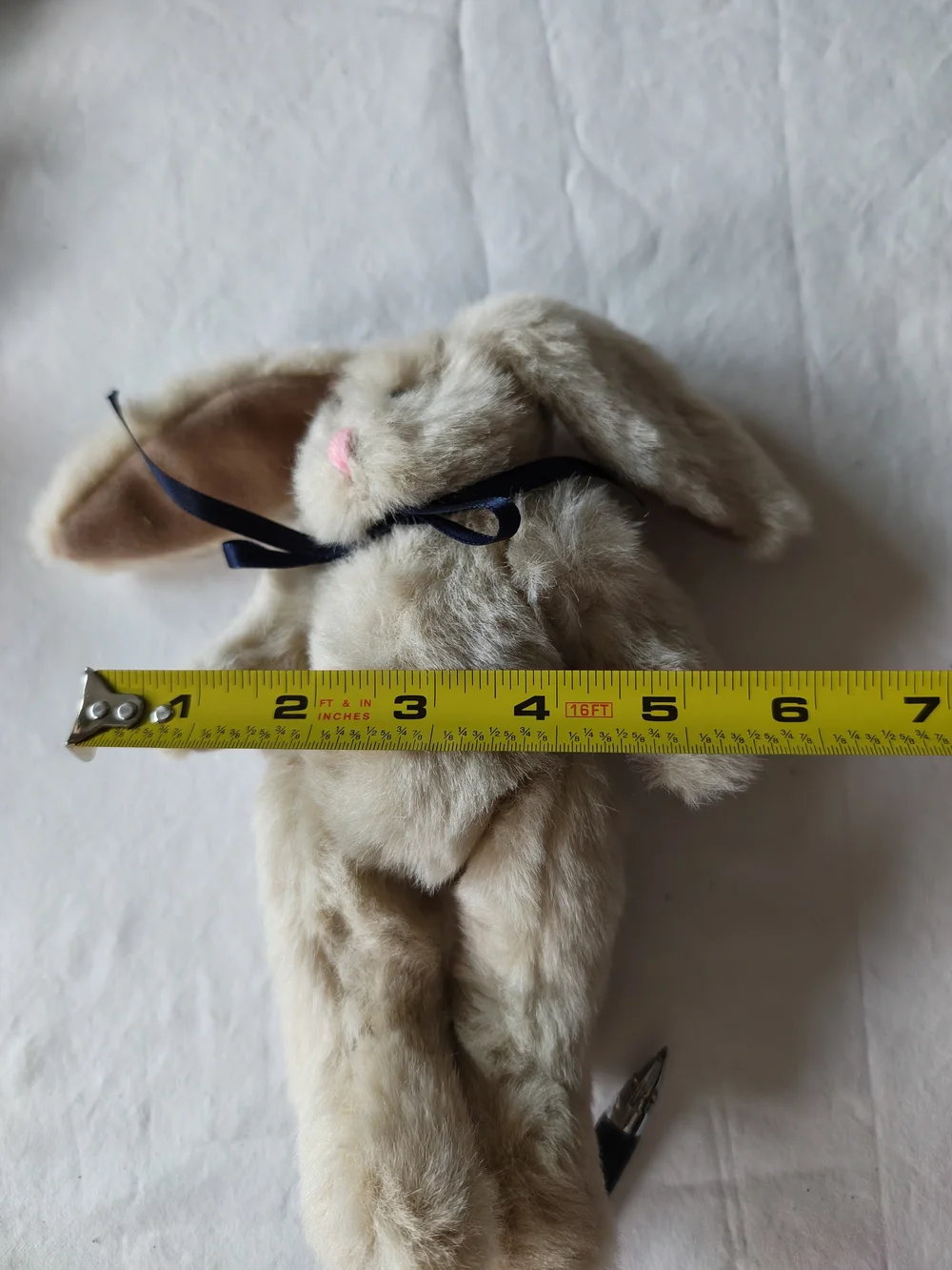 Source Unknown Cream Plush Bunny with Black Ribbon